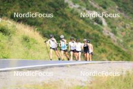 14.08.2024, Ulrichen, Switzerland (SUI): Lisa Lohmann (GER), Pia Fink (GER), Katherine Sauerbrey (GER), Helen Hoffmann (GER), Sofie Krehl (GER), Laura Gimmler (GER), (l-r) - Cross-Country summer training, Ulrichen (SUI). www.nordicfocus.com. © Manzoni/NordicFocus. Every downloaded picture is fee-liable.