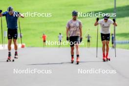 15.08.2024, Ulrichen, Switzerland (SUI): Jan-Friedrich Doerks (GER), Janosch Brugger (GER), Jan Stoelben (GER), (l-r) - Cross-Country summer training, Ulrichen (SUI). www.nordicfocus.com. © Manzoni/NordicFocus. Every downloaded picture is fee-liable.