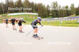 28.05.2024, Lenzerheide, Switzerland (SUI): Toni Livers (SUI), Isai Naeff (SUI), Jon-Fadri Nufer (SUI), Silvan Hauser (SUI), (l-r) - Cross-Country training, Lenzerheide (SUI). www.nordicfocus.com. © Manzoni/NordicFocus. Every downloaded picture is fee-liable.