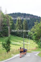 24.07.2024, Premanon, France (FRA): Hugo Lapalus (FRA), Thomas Joly (FRA), Theo Schely (FRA), Jules Lapierre (FRA), Lucas Chanavat (FRA), (l-r) - Cross-Country summer training, Premanon (FRA). www.nordicfocus.com. © Manzoni/NordicFocus. Every downloaded picture is fee-liable.