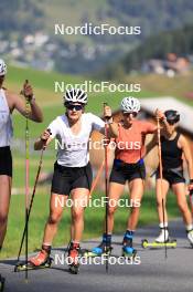 07.08.2024, Lenzerheide, Switzerland (SUI): Nina Riederer (LIE), Alina Meier (SUI), Ramona Schoepfer (SUI), (l-r) - Cross-Country summer training, Lenzerheide (SUI). www.nordicfocus.com. © Manzoni/NordicFocus. Every downloaded picture is fee-liable.