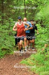 21.06.2024, Les Diablerets, Switzerland (SUI): Jonas Baumann (SUI), Jason Rueesch (SUI), Fabrizio Albasini (SUI), (l-r) - Cross-Country summer training, Les Diablerets (SUI). www.nordicfocus.com. © Manzoni/NordicFocus. Every downloaded picture is fee-liable.