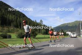 07.08.2024, Lenzerheide, Switzerland (SUI): Cla-Ursin Nufer (SUI), Alina Meier (SUI), Nina Riederer (LIE), Ramona Schoepfer (SUI), Nadia Steiger (SUI), Desiree Steiner (SUI), (l-r) - Cross-Country summer training, Lenzerheide (SUI). www.nordicfocus.com. © Manzoni/NordicFocus. Every downloaded picture is fee-liable.