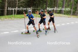 07.08.2024, Lenzerheide, Switzerland (SUI): Beda Klee (SUI), Nicola Wigger (SUI), Valerio Grond (SUI), (l-r) - Cross-Country summer training, Lenzerheide (SUI). www.nordicfocus.com. © Manzoni/NordicFocus. Every downloaded picture is fee-liable.