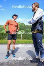 21.06.2024, Les Diablerets, Switzerland (SUI): Valerio Grond (SUI), Erik Braten Guidon (NOR), coach Team Switzerland, (l-r) - Cross-Country summer training, Les Diablerets (SUI). www.nordicfocus.com. © Manzoni/NordicFocus. Every downloaded picture is fee-liable.