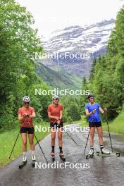 21.06.2024, Les Diablerets, Switzerland (SUI): Nadia Kaelin (SUI), Desiree Steiner (SUI), Marina Kaelin (SUI), (l-r) - Cross-Country summer training, Les Diablerets (SUI). www.nordicfocus.com. © Manzoni/NordicFocus. Every downloaded picture is fee-liable.