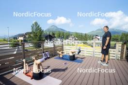 09.07.2024, Lavaze, Italy (ITA): Nadine Faehndrich (SUI), Cyril Faehndrich (SUI), Ivan Hudac (CZE), (l-r)  - Cross-Country summer training, Lavaze (ITA). www.nordicfocus.com. © Vanzetta/NordicFocus. Every downloaded picture is fee-liable.