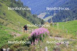 07.08.2024, Lenzerheide, Switzerland (SUI): Nicola Wigger (SUI), Beda Klee (SUI), Valerio Grond (SUI), (l-r) - Cross-Country summer training, Lenzerheide (SUI). www.nordicfocus.com. © Manzoni/NordicFocus. Every downloaded picture is fee-liable.