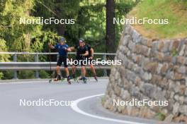 07.08.2024, Lenzerheide, Switzerland (SUI): Beda Klee (SUI), Nicola Wigger (SUI), Valerio Grond (SUI), (l-r) - Cross-Country summer training, Lenzerheide (SUI). www.nordicfocus.com. © Manzoni/NordicFocus. Every downloaded picture is fee-liable.