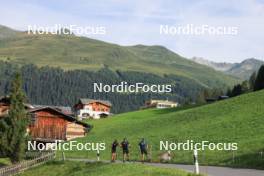 07.08.2024, Lenzerheide, Switzerland (SUI): Valerio Grond (SUI), Nicola Wigger (SUI), Beda Klee (SUI), (l-r) - Cross-Country summer training, Lenzerheide (SUI). www.nordicfocus.com. © Manzoni/NordicFocus. Every downloaded picture is fee-liable.