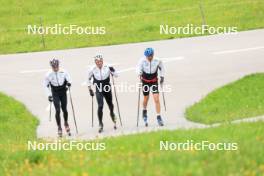 28.05.2024, Lenzerheide, Switzerland (SUI): Beda Klee (SUI), Janik Riebli (SUI), Toni Livers (SUI), (l-r) - Cross-Country training, Lenzerheide (SUI). www.nordicfocus.com. © Manzoni/NordicFocus. Every downloaded picture is fee-liable.