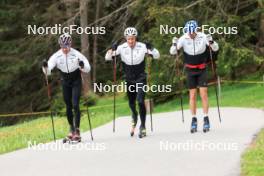 28.05.2024, Lenzerheide, Switzerland (SUI): Beda Klee (SUI), Janik Riebli (SUI), Toni Livers (SUI), (l-r) - Cross-Country training, Lenzerheide (SUI). www.nordicfocus.com. © Manzoni/NordicFocus. Every downloaded picture is fee-liable.