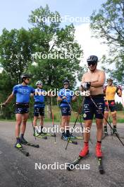 24.07.2024, Premanon, France (FRA): Sabin Coupat (FRA), Lucas Chanavat (FRA), Jules Lapierre (FRA), Jules Chappaz (FRA), Thomas Joly (FRA), (l-r) - Cross-Country summer training, Premanon (FRA). www.nordicfocus.com. © Manzoni/NordicFocus. Every downloaded picture is fee-liable.