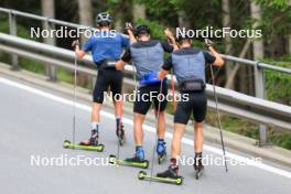 07.08.2024, Lenzerheide, Switzerland (SUI): Beda Klee (SUI), Nicola Wigger (SUI), Valerio Grond (SUI), (l-r) - Cross-Country summer training, Lenzerheide (SUI). www.nordicfocus.com. © Manzoni/NordicFocus. Every downloaded picture is fee-liable.