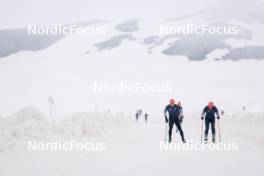 22.06.2024, Les Diablerets, Switzerland (SUI): Janik Riebli (SUI), Erik Braten Guidon (NOR), coach Team Switzerland, (l-r) - Cross-Country summer training on the Glacier 3000, Les Diablerets (SUI). www.nordicfocus.com. © Manzoni/NordicFocus. Every downloaded picture is fee-liable.