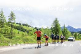 21.06.2024, Les Diablerets, Switzerland (SUI): Valerio Grond (SUI), Ilan Pittier (SUI), Beda Klee (SUI), Janik Riebli (SUI), Antonin Savary (SUI), Nicola Wigger (SUI), (l-r) - Cross-Country summer training, Les Diablerets (SUI). www.nordicfocus.com. © Manzoni/NordicFocus. Every downloaded picture is fee-liable.