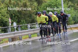 13.09.2024, Schiers, Switzerland (SUI): Jonas Baumann (SUI), Beda Klee (SUI), Janik Riebli (SUI), Valerio Grond (SUI), Roman Schaad (SUI), (l-r) - Cross-Country summer training, Lenzerheide (SUI). www.nordicfocus.com. © Manzoni/NordicFocus. Every downloaded picture is fee-liable.