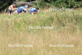 24.07.2024, Premanon, France (FRA): Hugo Lapalus (FRA), Remi Bourdin (FRA), Jules Lapierre (FRA), (l-r) - Cross-Country summer training, Premanon (FRA). www.nordicfocus.com. © Manzoni/NordicFocus. Every downloaded picture is fee-liable.