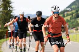 20.06.2024, Les Diablerets, Switzerland (SUI): Janik Riebli (SUI), Jason Rueesch (SUI), Antonin Savary (SUI), (l-r) - Cross-Country summer training, Les Diablerets (SUI). www.nordicfocus.com. © Manzoni/NordicFocus. Every downloaded picture is fee-liable.