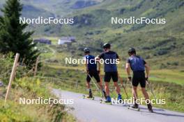 07.08.2024, Lenzerheide, Switzerland (SUI): Beda Klee (SUI), Valerio Grond (SUI), Nicola Wigger (SUI), (l-r) - Cross-Country summer training, Lenzerheide (SUI). www.nordicfocus.com. © Manzoni/NordicFocus. Every downloaded picture is fee-liable.