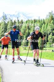 04.06.2024, Lenzerheide, Switzerland (SUI): Jon-Fadri Nufer (SUI), Nicola Wigger (SUI), Janik Riebli (SUI), (l-r) - Cross-Country training, Lenzerheide (SUI). www.nordicfocus.com. © Manzoni/NordicFocus. Every downloaded picture is fee-liable.