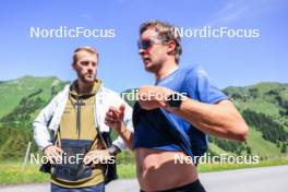 21.06.2024, Les Diablerets, Switzerland (SUI): Erik Braten Guidon (NOR), coach Team Switzerland, Beda Klee (SUI), (l-r) - Cross-Country summer training, Les Diablerets (SUI). www.nordicfocus.com. © Manzoni/NordicFocus. Every downloaded picture is fee-liable.