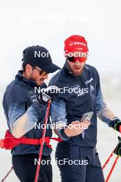 22.06.2024, Les Diablerets, Switzerland (SUI): Jonas Baumann (SUI), Erik Braten Guidon (NOR), coach Team Switzerland, (l-r) - Cross-Country summer training on the Glacier 3000, Les Diablerets (SUI). www.nordicfocus.com. © Manzoni/NordicFocus. Every downloaded picture is fee-liable.