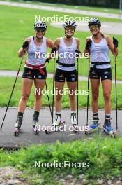 15.08.2024, Ulrichen, Switzerland (SUI): Coletta Rydzek (GER), Lena Keck (GER), Laura Gimmler (GER), (l-r) - Cross-Country summer training, Ulrichen (SUI). www.nordicfocus.com. © Manzoni/NordicFocus. Every downloaded picture is fee-liable.