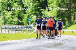 21.06.2024, Les Diablerets, Switzerland (SUI): Beda Klee (SUI), Janik Riebli (SUI), Ilan Pittier (SUI), Valerio Grond (SUI), Jonas Baumann (SUI), (l-r) - Cross-Country summer training, Les Diablerets (SUI). www.nordicfocus.com. © Manzoni/NordicFocus. Every downloaded picture is fee-liable.