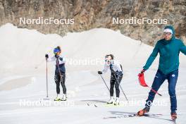 18.06.2024, Tignes, France (FRA): Flora Dolci (FRA), Léna Quintin (FRA), Alexandre Pouyé (FRA), Coach Team France, (l-r) - Cross-Country summer training, Tignes (FRA). www.nordicfocus.com. © Authamayou/NordicFocus. Every downloaded picture is fee-liable.