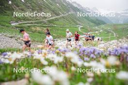 19.06.2024, Tignes, France (FRA): Juliette Ducordeau (FRA), Lou Jeanmonnot (FRA), Léna Quintin (FRA), Gilonne Guigonnat (FRA), Maelle Veyre (FRA), (l-r) - Cross-Country summer training, Tignes (FRA). www.nordicfocus.com. © Authamayou/NordicFocus. Every downloaded picture is fee-liable.