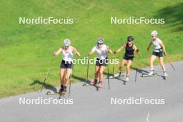 07.08.2024, Lenzerheide, Switzerland (SUI): Desiree Steiner (SUI), Nina Riederer (LIE), Ramona Schoepfer (SUI), Nadia Steiger (SUI), (l-r) - Cross-Country summer training, Lenzerheide (SUI). www.nordicfocus.com. © Manzoni/NordicFocus. Every downloaded picture is fee-liable.