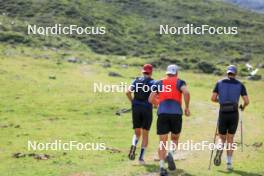 07.08.2024, Lenzerheide, Switzerland (SUI): Beda Klee (SUI), Valerio Grond (SUI), Nicola Wigger (SUI), (l-r) - Cross-Country summer training, Lenzerheide (SUI). www.nordicfocus.com. © Manzoni/NordicFocus. Every downloaded picture is fee-liable.