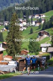 07.08.2024, Lenzerheide, Switzerland (SUI): Jon-Fadri Nufer (SUI), Ilan Pittier (SUI), Nadia Steiger (SUI), (l-r) - Cross-Country summer training, Lenzerheide (SUI). www.nordicfocus.com. © Manzoni/NordicFocus. Every downloaded picture is fee-liable.