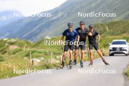 07.08.2024, Lenzerheide, Switzerland (SUI): Beda Klee (SUI), Valerio Grond (SUI), Nicola Wigger (SUI), (l-r) - Cross-Country summer training, Lenzerheide (SUI). www.nordicfocus.com. © Manzoni/NordicFocus. Every downloaded picture is fee-liable.