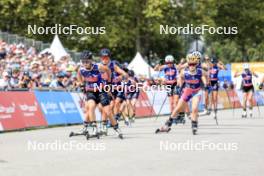 31.08.2024, Annecy, France (FRA): Océane Michelon (FRA), Julie Pierrel (FRA), Marte Skaanes (NOR), (l-r) - Martin Fourcade Nordic Festival Cross-Country, Annecy (FRA). www.nordicfocus.com. © Manzoni/NordicFocus. Every downloaded picture is fee-liable.