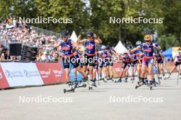 31.08.2024, Annecy, France (FRA): Océane Michelon (FRA), Julie Pierrel (FRA), Marte Skaanes (NOR), (l-r) - Martin Fourcade Nordic Festival Cross-Country, Annecy (FRA). www.nordicfocus.com. © Manzoni/NordicFocus. Every downloaded picture is fee-liable.