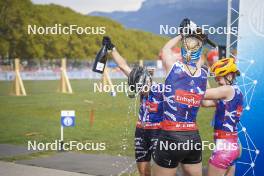 31.08.2024, Annecy, France (FRA): Victoria Carl (GER), Oceane Michelon (FRA), Marte Skaanes (NOR), (l-r) - Martin Fourcade Nordic Festival Cross-Country, Annecy (FRA). www.nordicfocus.com. © Thibaut/NordicFocus. Every downloaded picture is fee-liable.