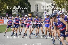 31.08.2024, Annecy, France (FRA): Clémence Didierlaurent (FRA), Delphine Claudel (FRA), Marte Skaanes (NOR), Gilonne Guigonnat (FRA), Ane Appelkvist Stenseth (NOR), (l-r)  - Martin Fourcade Nordic Festival Cross-Country, Annecy (FRA). www.nordicfocus.com. © Thibaut/NordicFocus. Every downloaded picture is fee-liable.