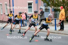 12.10.2024, Oberhof, Germany (GER): Jakob Lange (GER), Richard Stenzel (GER), Manuel Faisst (GER), Felix Brieden (GER), (l-r)  - German Championships Nordic Combined men and women, individual gundersen HS140/10km men, Oberhof (GER). www.nordicfocus.com. © Volk/NordicFocus. Every downloaded picture is fee-liable.