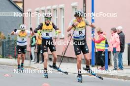 12.10.2024, Oberhof, Germany (GER): Maximilian Uhr (GER), Johann Unger (GER), Benedikt Graebert (GER), (l-r)  - German Championships Nordic Combined men and women, individual gundersen HS140/10km men, Oberhof (GER). www.nordicfocus.com. © Volk/NordicFocus. Every downloaded picture is fee-liable.