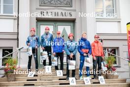 12.10.2024, Oberhof, Germany (GER): Richard Stenzel (GER), Jonathan Graebert (GER), Felix Brieden (GER), Benedikt Graebert (GER), Matti Ebell (GER), Ansgar Schupp (GER), (l-r) - German Championships Nordic Combined men and women, individual gundersen HS140/10km men, Oberhof (GER). www.nordicfocus.com. © Volk/NordicFocus. Every downloaded picture is fee-liable.