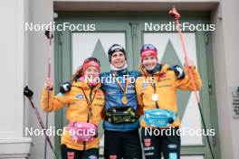 12.10.2024, Oberhof, Germany (GER): Nathalie Armbruster (GER), David Mach (GER), Svenja Wuerth (GER), (l-r) - German Championships Nordic Combined men and women, individual gundersen HS140/10km men, Oberhof (GER). www.nordicfocus.com. © Volk/NordicFocus. Every downloaded picture is fee-liable.