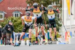 12.10.2024, Oberhof, Germany (GER): Jonathan Graebert (GER), Jan Andersen (GER), Richard Stenzel (GER), (l-r)  - German Championships Nordic Combined men and women, individual gundersen HS140/10km men, Oberhof (GER). www.nordicfocus.com. © Volk/NordicFocus. Every downloaded picture is fee-liable.