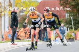 12.10.2024, Oberhof, Germany (GER): Lucas Mach (GER), Johann Unger (GER), (l-r)  - German Championships Nordic Combined men and women, individual gundersen HS140/10km men, Oberhof (GER). www.nordicfocus.com. © Volk/NordicFocus. Every downloaded picture is fee-liable.