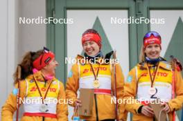 12.10.2024, Oberhof, Germany (GER): Nathalie Armbruster (GER), Jenny Nowak (GER), Svenja Wuerth (GER), (l-r) - German Championships Nordic Combined men and women, individual gundersen HS100/5km women, Oberhof (GER). www.nordicfocus.com. © Volk/NordicFocus. Every downloaded picture is fee-liable.