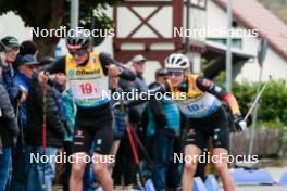 13.10.2024, Oberhof, Germany (GER): Jonathan Graebert (GER), Lucas Mach (GER), (l-r)  - German Championships Nordic Combined men and women, team sprint  HS140/15km men, Oberhof (GER). www.nordicfocus.com. © Volk/NordicFocus. Every downloaded picture is fee-liable.