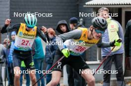 13.10.2024, Oberhof, Germany (GER): Elias Mach (GER), Julius Borgenheimer (GER), (l-r)  - German Championships Nordic Combined men and women, team sprint  HS140/15km men, Oberhof (GER). www.nordicfocus.com. © Volk/NordicFocus. Every downloaded picture is fee-liable.