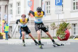 13.10.2024, Oberhof, Germany (GER): Julian Schmid (GER), Terence Weber (GER), (l-r)  - German Championships Nordic Combined men and women, team sprint  HS140/15km men, Oberhof (GER). www.nordicfocus.com. © Volk/NordicFocus. Every downloaded picture is fee-liable.