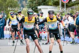 13.10.2024, Oberhof, Germany (GER): Wendelin Thannheimer (GER), David Mach (GER), (l-r)  - German Championships Nordic Combined men and women, team sprint  HS140/15km men, Oberhof (GER). www.nordicfocus.com. © Volk/NordicFocus. Every downloaded picture is fee-liable.